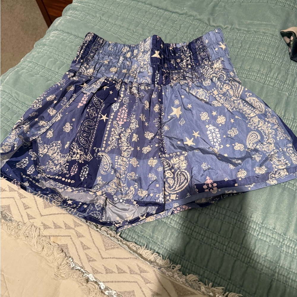 FP Movement by Free People Blue Patchwork Paisley Athletic Shorts